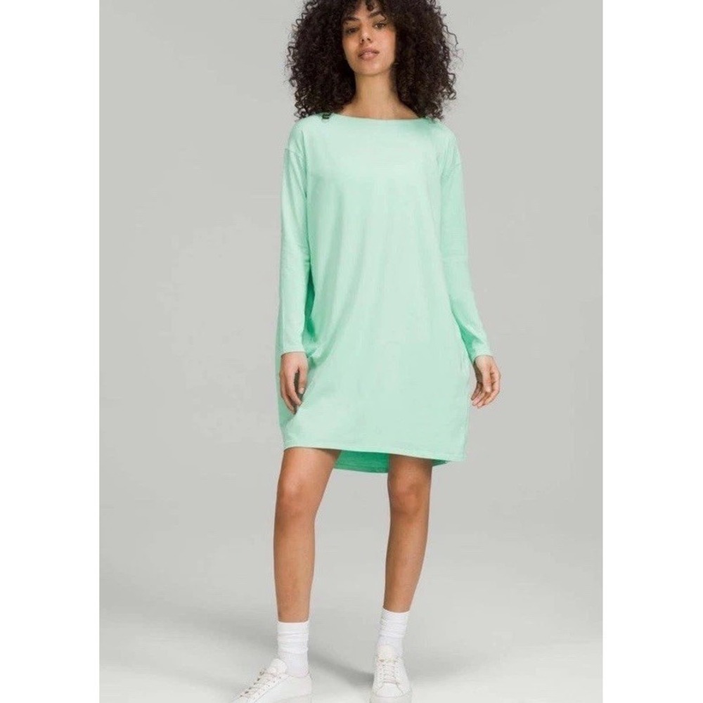 Lululemon Back In Action Long Sleeve Dress Wild Mint Green WLDM Pima 8 Oversized